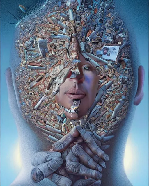 Image similar to the transgender mind themed surrealist art in the styles of igor morski, jim warren, and rob gonsalves, intricate, hyperrealistic, volumetric lighting