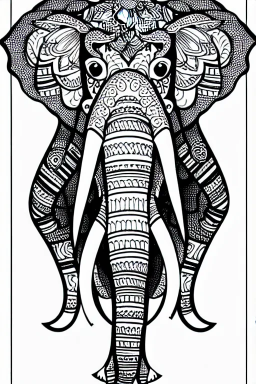 Image similar to elephant ornaments fractal ink drawing line art colouring page