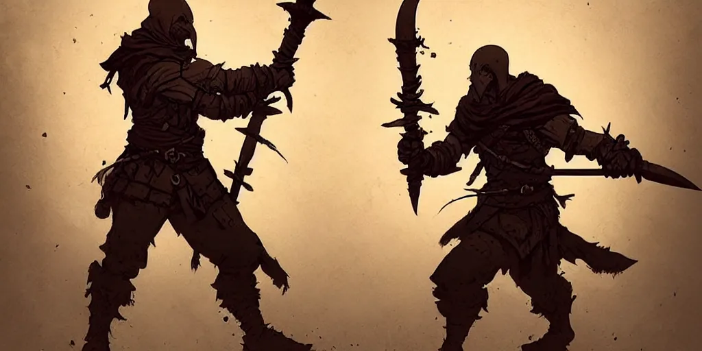 Image similar to warrior character, idle pose, sword, sprite, darkest dungeon, pc game, sideview, art by moebius and greg rutkowski.