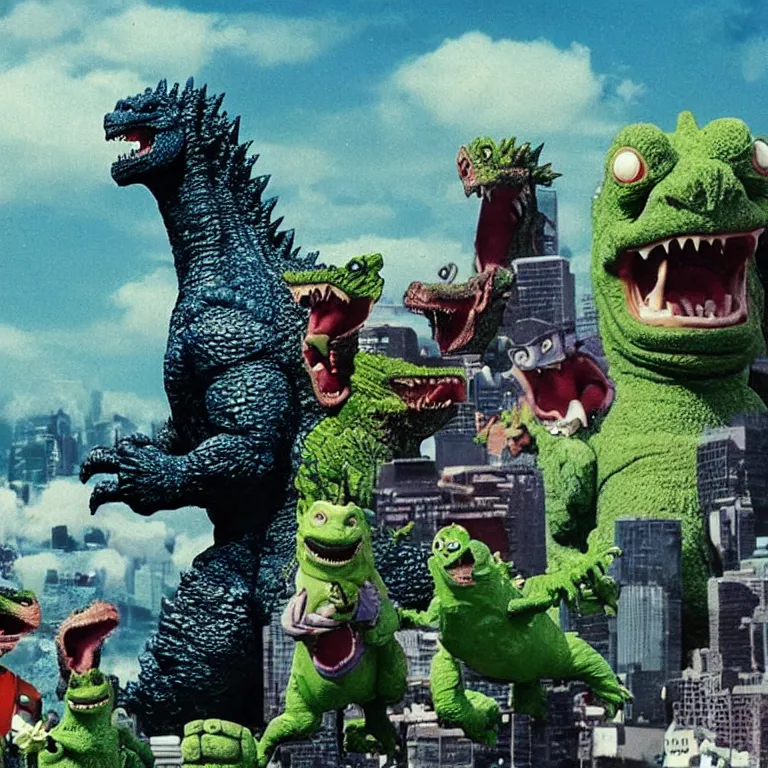 Prompt: Godzilla, Barney & Friends (1992)