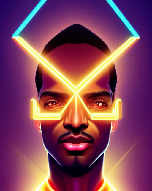 Image similar to symmetry!! egyptian prince of technology, solid cube of light, hard edges, product render retro - futuristic poster scifi, lasers and neon circuits, brown skin man egyptian prince, intricate, elegant, highly detailed, digital painting, artstation, concept art, smooth, sharp focus, illustration, dreamlike, art by artgerm