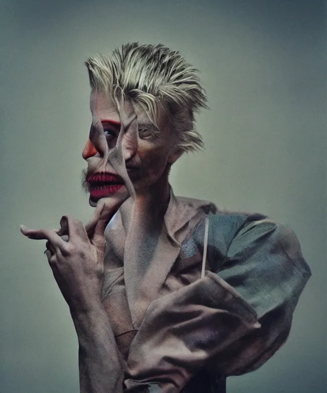 Prompt: a color photograph of david bowie, by kyle thompson, intense, bold, exaggerated, overblown, hyperrealistic, ultra sharp, extra details, ultra high quality, trending on pinteresst