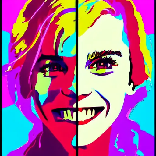Image similar to rainbow smiling emma watson age 1 4 as hermione. pop art.