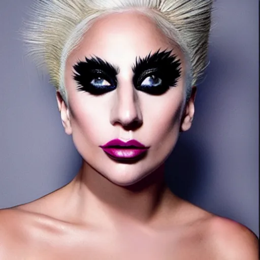 Image similar to Lady Gaga posing for a makeup shoot wearing geometric makeup, dramatic lighting