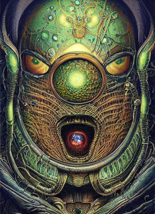 Image similar to emek spaceship mf doom reptile eyes, cosmic lsd poster art, intricate, elegant, highly detailed, centered, digital painting, artstation, concept art, smooth, sharp focus, illustration, artgerm, tomasz alen kopera, peter mohrbacher, donato giancola, joseph christian leyendecker, wlop, frank frazetta