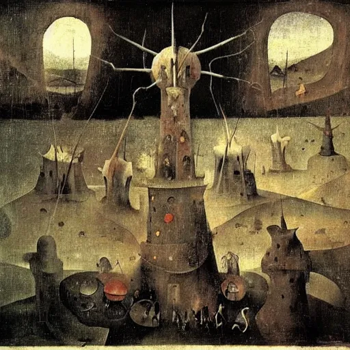 Image similar to new visions of hell, very detailed and colorful, by Hieronymous Bosch, by M.C. Escher, by Odd Nerdrum, beautiful, eerie, surreal, psychedelic