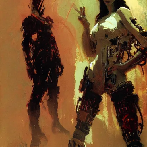 Prompt: cyberpunk, intricate, elegant, highly detailed, greg manchess, mucha, liepke, ruan jia, jeffrey catherine jones, ridley scott