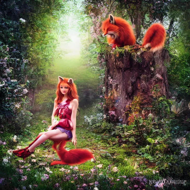 Image similar to photo of foxy girl in wonderland, realism, photorealism, sony a 7 r, high detailed