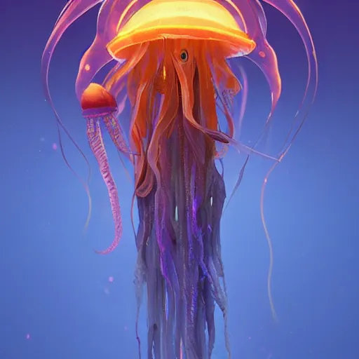 Prompt: magical jellyfish on a wizards staff, glowing luminescent jellyfish spear, concept art, artstation, moods by beeple, wlop, and greg rutkowksi