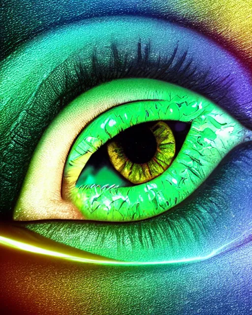 Image similar to hyper realistic photo of beautiful green eye reflecting a sky full of a billion stars, hyper realistic, fractal art, art station, coherent design, symmetrical, vivid colour, complementary colour, golden ratio, detailed, sharp lines, intricate, rainbow shift, in unreal 3 d engine, ray tracing, octane render