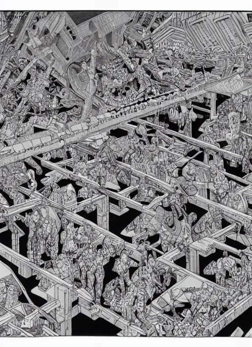 Prompt: artwork by mc escher and geof darrow, 4 k