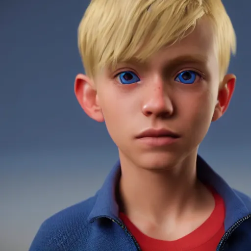 Prompt: a detailed full body of boy with blonde hair and blue eyes, unreal engine 5 rendered, incredibly highly detailed and realistic, 8 k, sharp focus, studio quality