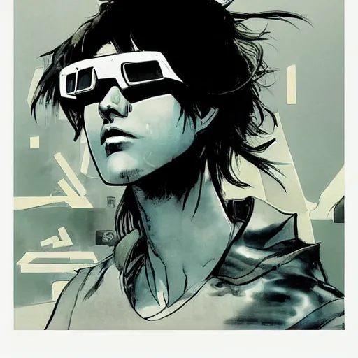 Image similar to graphic novel cover art of a girl using googles looking to the sky, artwork by yoji shinkawa, poster cover art