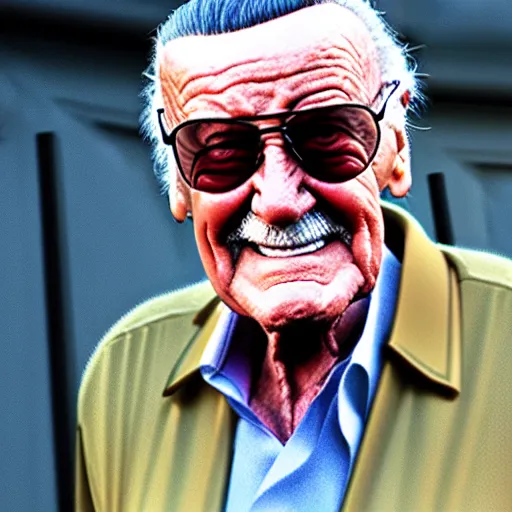 Image similar to High quality screenshot of Stan Lee as Batman (2022)