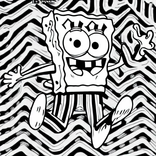 Prompt: SpongeBob, junji ito manga,black and white, Digital art