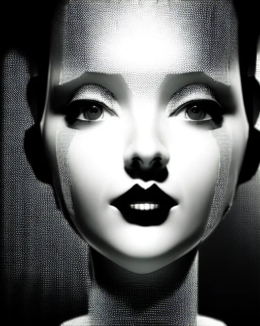 Image similar to black and white dreamy young beautiful female artificial intelligence, metropolis, cinematic, rim light, bokeh, photo - realistic, elegant, high detail, 8 k, masterpiece, photo taken in 1 9 3 0