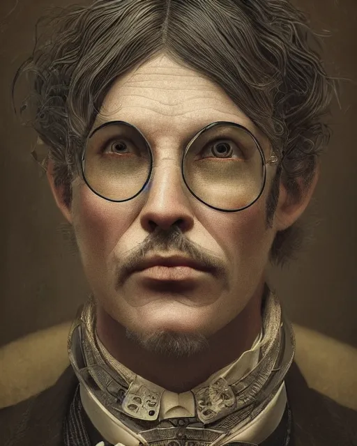 Image similar to mysterious portrait of victorian man scientist, steampunk, highly detailed, intricate details, cinematic lighting, 8k resolution, unreal engine 5, octane render, symmetry, hyperrealistic, photorealistic, by giger and beksinski