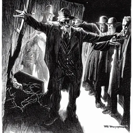 Prompt: funeral march visual rapsody wagner, by Bernie Wrightson, night scene