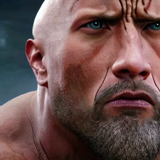 Image similar to Dwayne Johnson as Kratos 4K quality super realistic