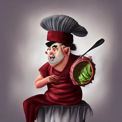 Image similar to dragon in chef's attire, digital painting