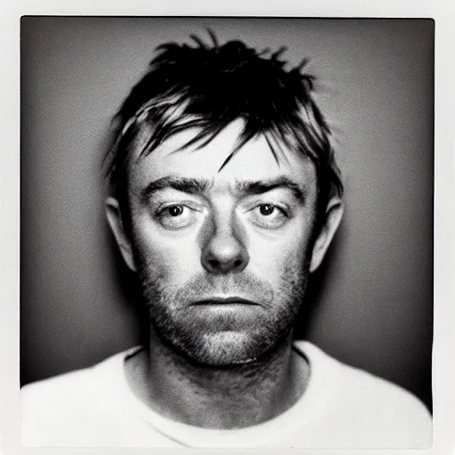 Image similar to Mugshot Portrait of Damon Albarn, taken in the 1970s, photo taken on a 1970s polaroid camera, grainy, real life, hyperrealistic, ultra realistic, realistic, highly detailed, epic, HD quality, 8k resolution, body and headshot, film still, front facing, front view, headshot and bodyshot, detailed face, very detailed face