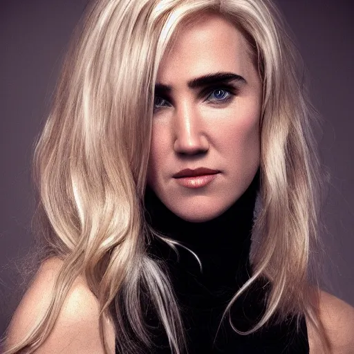 Image similar to blonde hair Jennifer Connelly, realistic, photo studio, HDR, 8k, trending on artstation