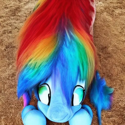 Prompt: 🐎🍑, Rainbow Dash, light blue fur, cutie mark, rainbow tail, equine photography