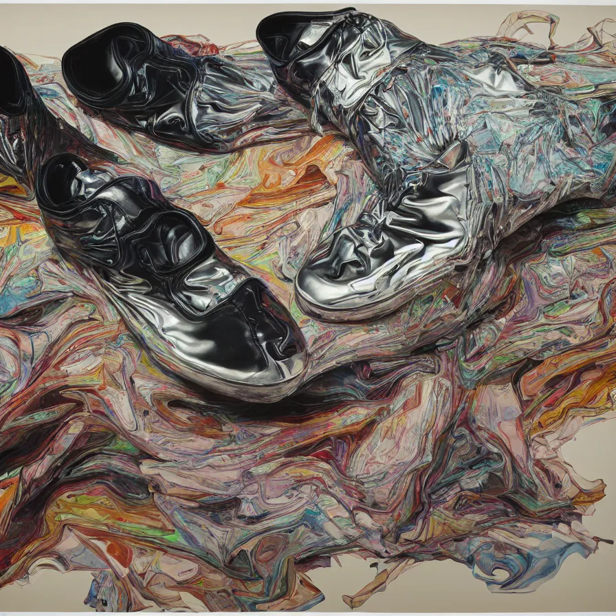 Image similar to futuristic balenciaga sneakers, nft art, highly detailed, hyper realistic, art by todd mcfarlane, by ( ( ( lucian freud ) ) ) and gregory crewdson and francis bacon