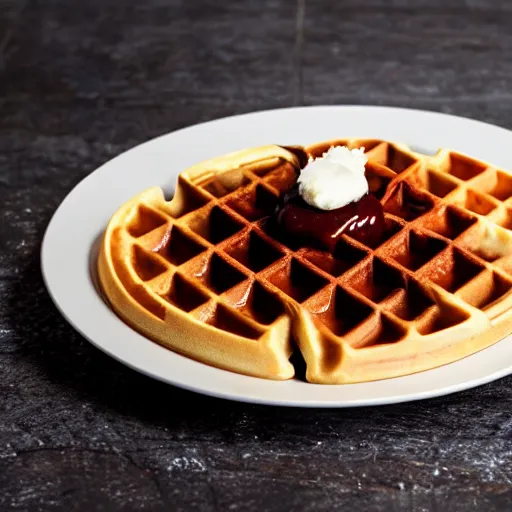 Image similar to deconstructed waffle, michelin star, minimalist, delicious, sophisticated,