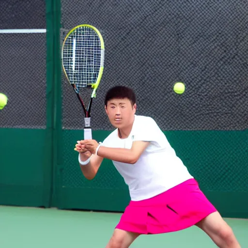 Prompt: real life hu tao of genshin impact playing tennis