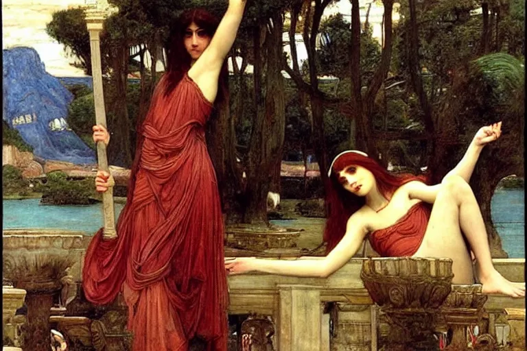 Prompt: mythological painting by John William Waterhouse