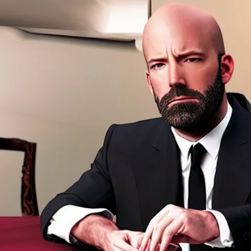 Prompt: a bald version de Ben Affleck, playing poker