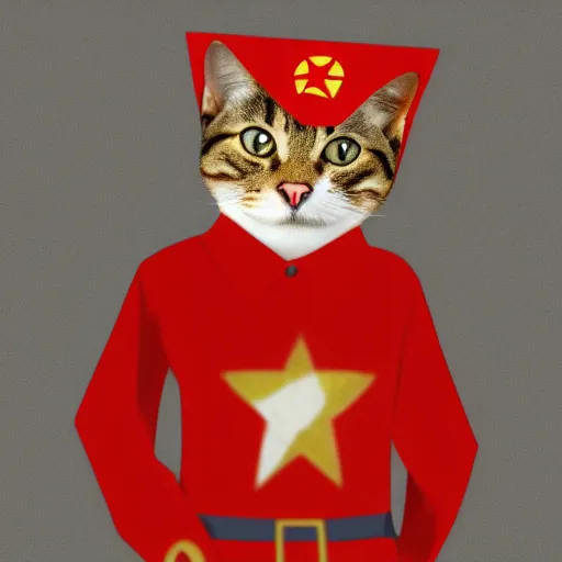 Image similar to digital art of a cat wearing a communist uniform