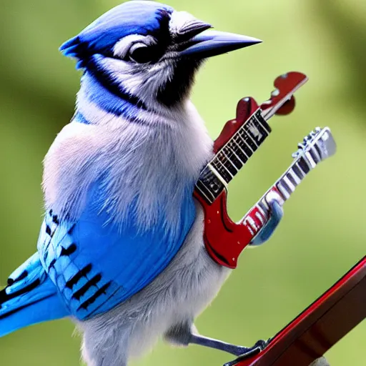 Image similar to bluejay playing a guitar