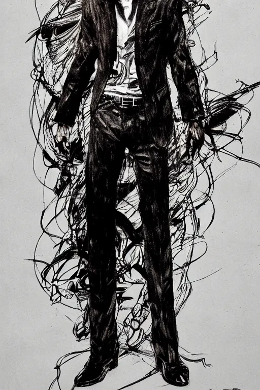 Image similar to full body portrait of nick cave, concept art, sumi - e style, intricate linework, artstation, trending, highly detailed, smooth, focus, art by yoji shinkawa and glenn fabry,