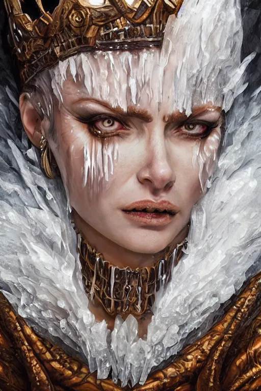 Image similar to Fantasy character portrait of distorted detailed painting of a queen woman made of ice, hyper detailed, trending on Artstation