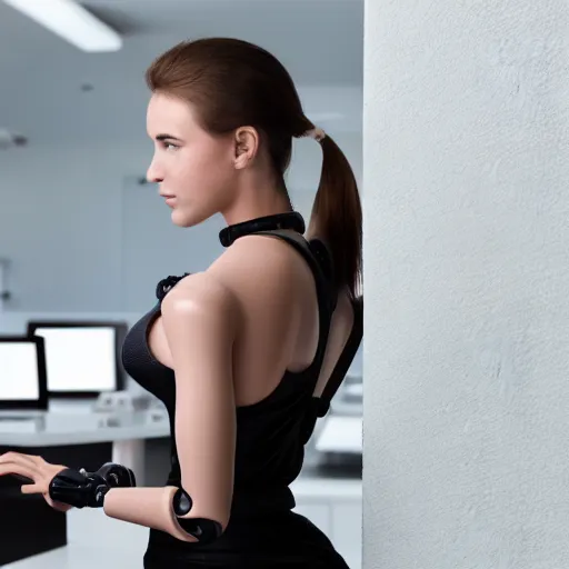 Image similar to Attractive female robot guarding a wall of computers