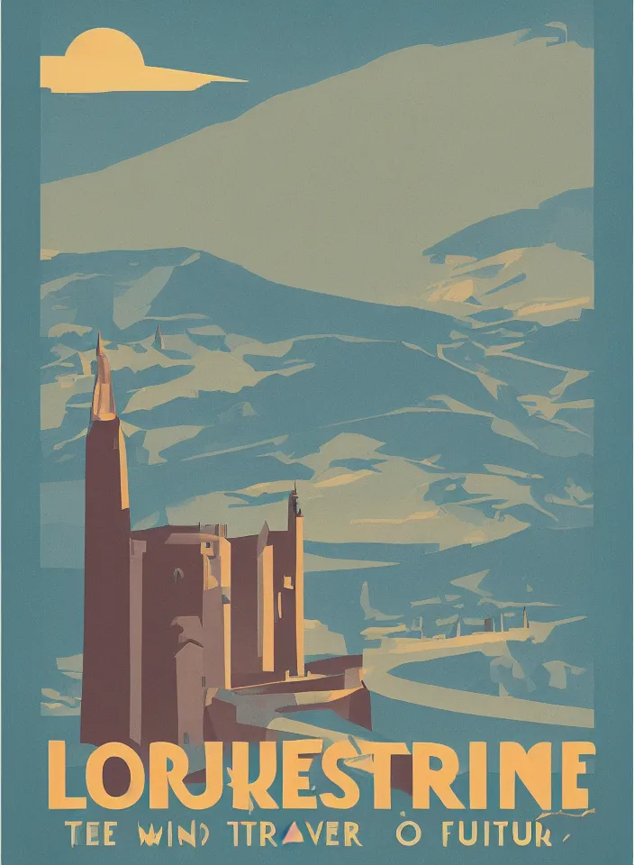 Prompt: lourmarin minimalist travel poster old pulp retro futurism