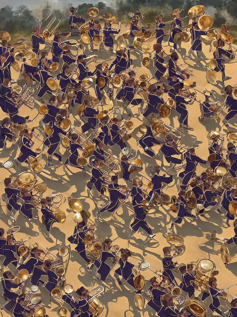 Image similar to marching band by disney concept artists, blunt borders, rule of thirds, golden ratio, godly light