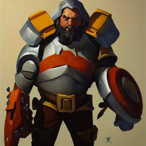 Image similar to greg manchess portrait painting of man - at - arms as overwatch character, medium shot, asymmetrical, profile picture, organic painting, sunny day, matte painting, bold shapes, hard edges, street art, trending on artstation, by huang guangjian and gil elvgren and sachin teng