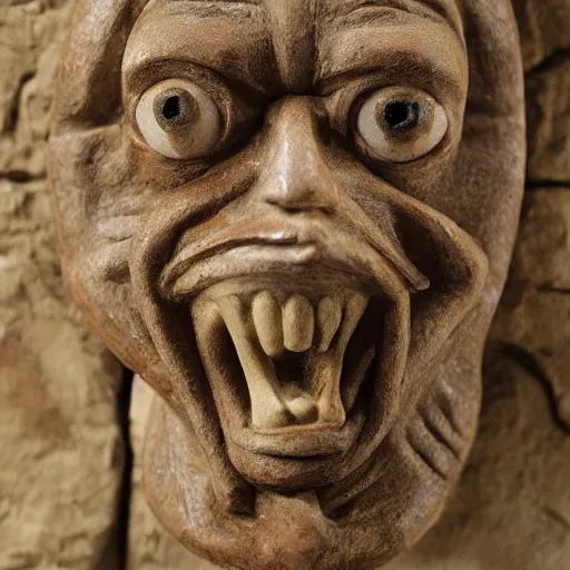 Prompt: grotesque medieval sculpture of howdy doody, detailed rough stone texture