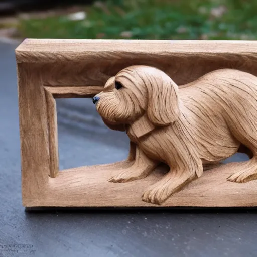 Image similar to wood carving of maltese terrier details, photo