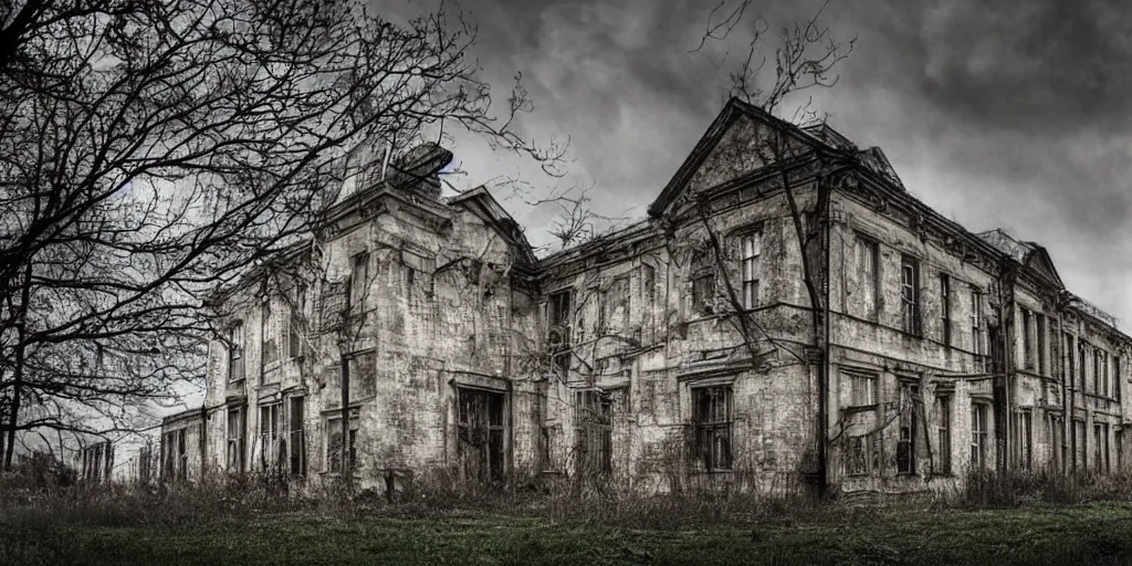 Image similar to a haunted asylum, realistic