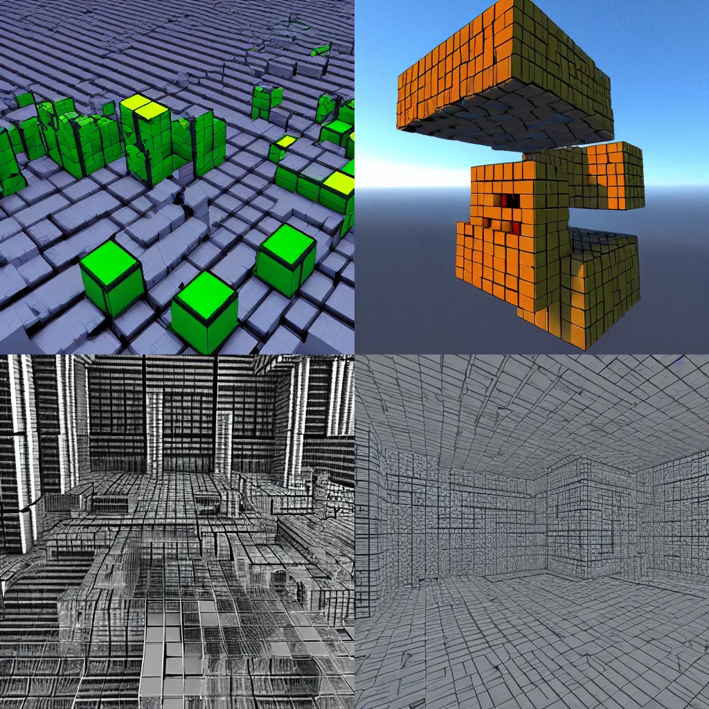 Prompt: building a dimension with nothing but cubes and a rocky sun