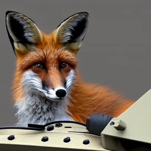 Prompt: a fox with the head of a tank turret