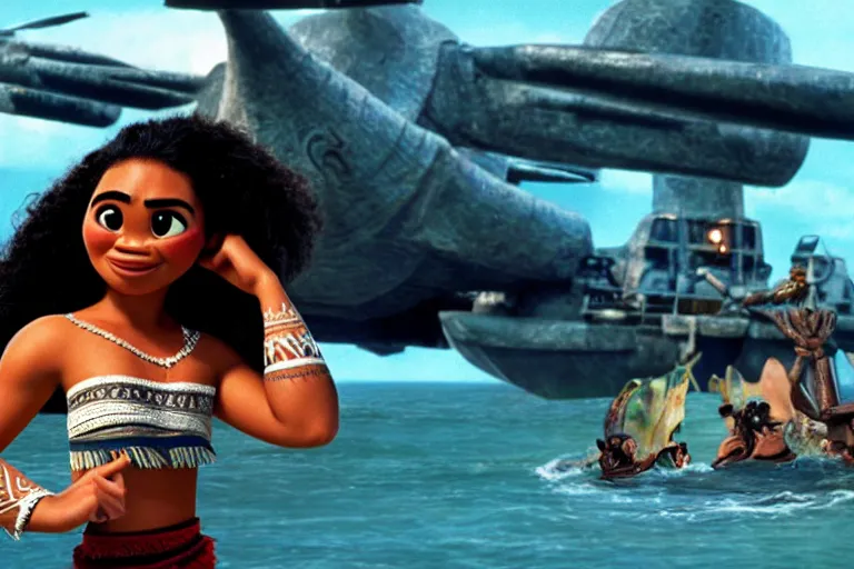 Prompt: Moana in Starship Troopers (1997), highly detailed, high quality, HD, 4k, 8k, Canon 300mm, professional photographer, 40mp, lifelike, top-rated, award winning, realistic, sharp, no blur, edited, corrected, trending