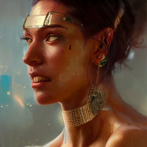 Image similar to hyperrealistic cyborg genie, portrait by greg rutkowski