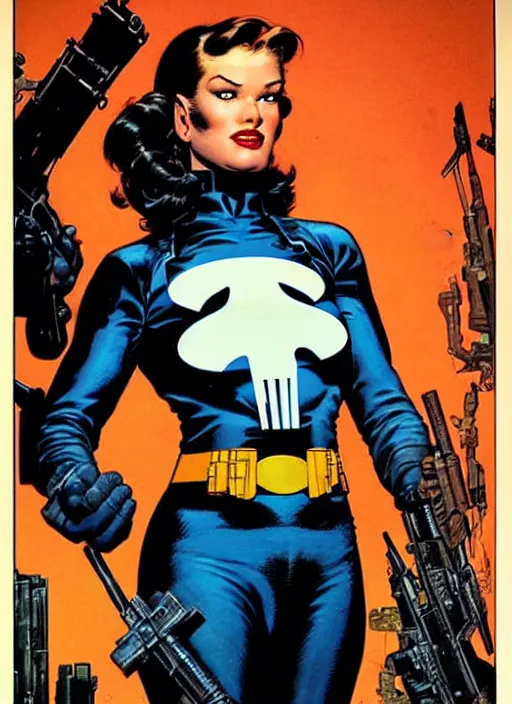 Image similar to female version of the punisher. portrait by clyde caldwell and jean giraud and anton otto fischer and john philip falter and will eisner and gil elvgren