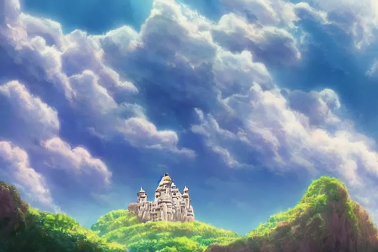 Image similar to Castle made of clouds, celestial light, divine, ghibli