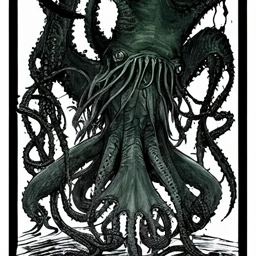 Image similar to in his house at r'lyeh dead cthulhu waits dreaming, divinity, awful, religious art